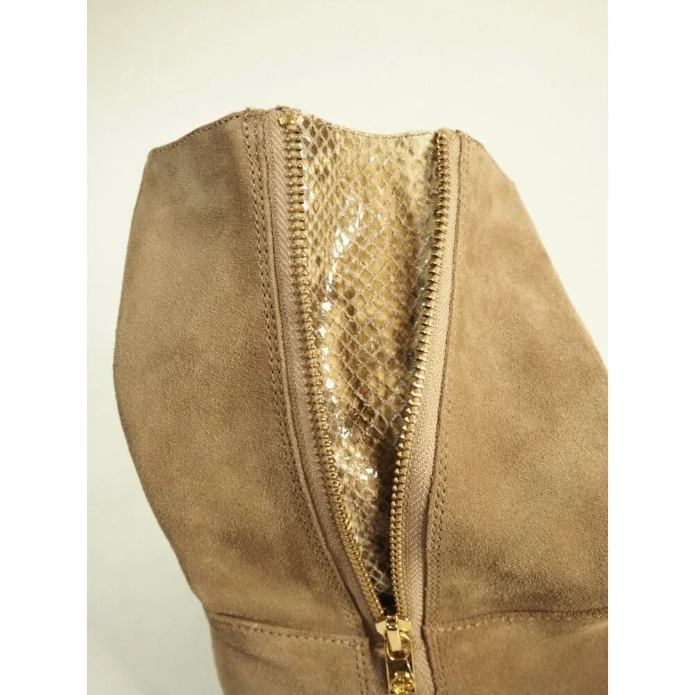 Michael Kors Tan Leather Suede Round Toe Tan Snakeskin Zipper Ankle Boot, Sz 7.5